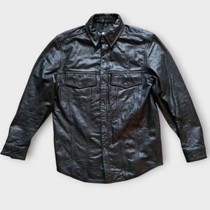 Highway One Women’s Black Leather Trucker Jacket Snap Button Front. Size:S